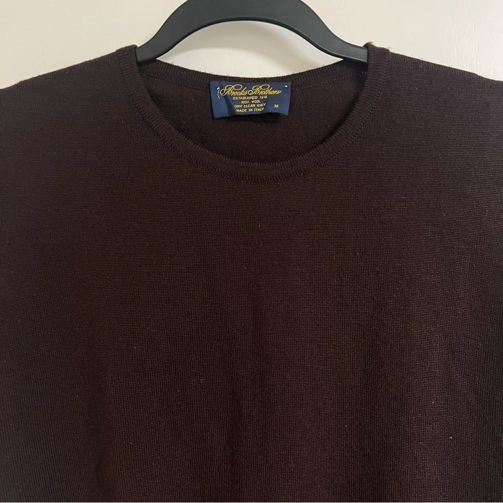 BROOKS BROTHERS 100% Wool Brown Short Sleeve Sweater, M - Picture 3 of 10